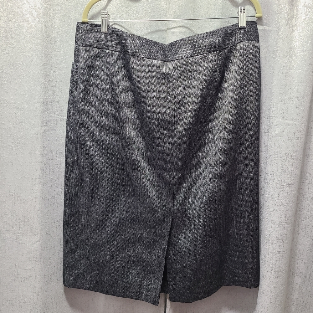 Anne Klein Tweed Herringbone Pencil Skirt‎ Shimmer 14 Black Silver 🔥